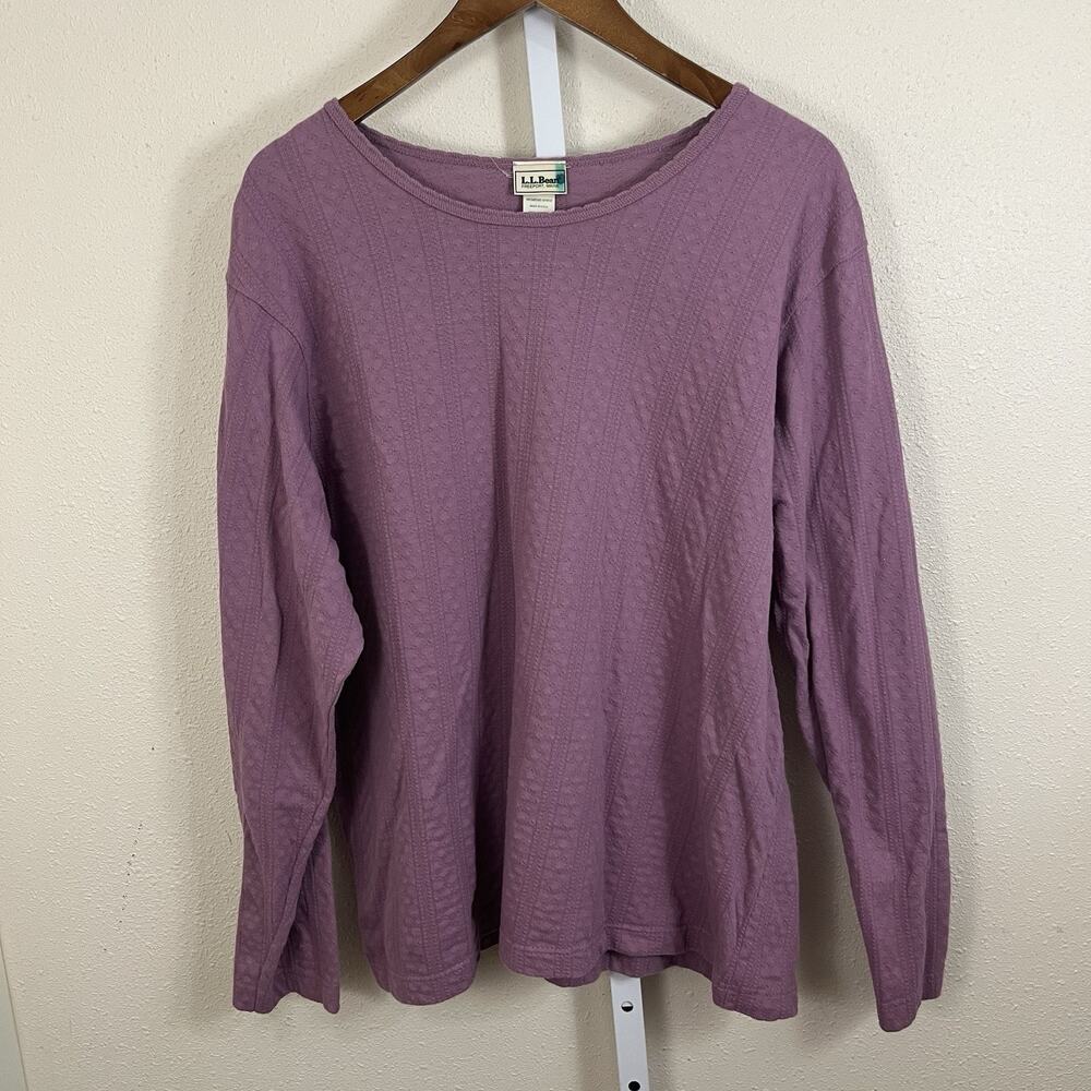 Vintage L.L.Bean Textured Cotton Top Women’s XL Purple Boat Neck Made USA - Picture 2 of 6